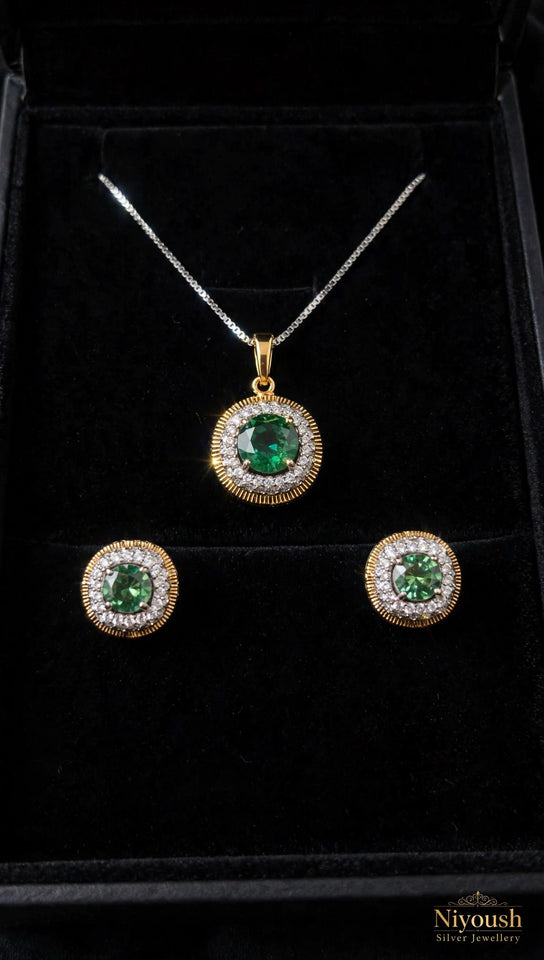 Mint Halo Elegance 925 Silver pendant set