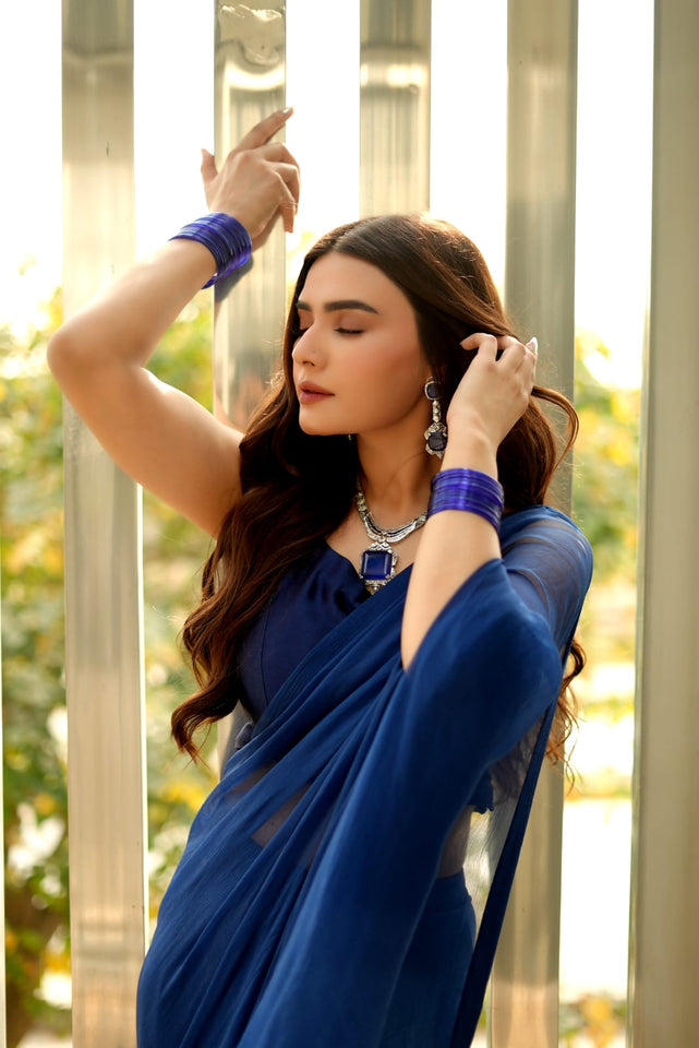 Royal Sapphire Luxe Statement Set – Silver Plated Zirconia Necklace & Earrings