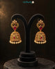 Maharani Jhumkas - Gold Plated with Ruby, Emerald & Pearl Drops | Niyoush