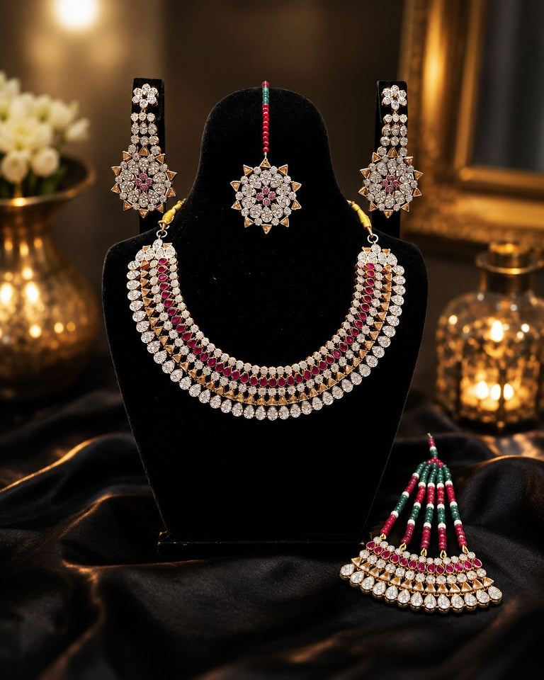 Royal Rani Har Double side 925 Silver Bridal set