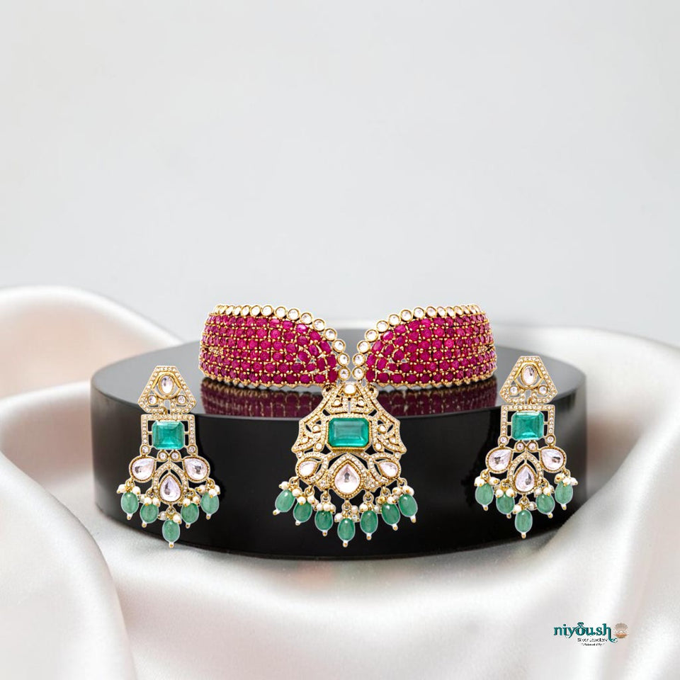 Maharani Ruby & Emerald Kundan Choker Set