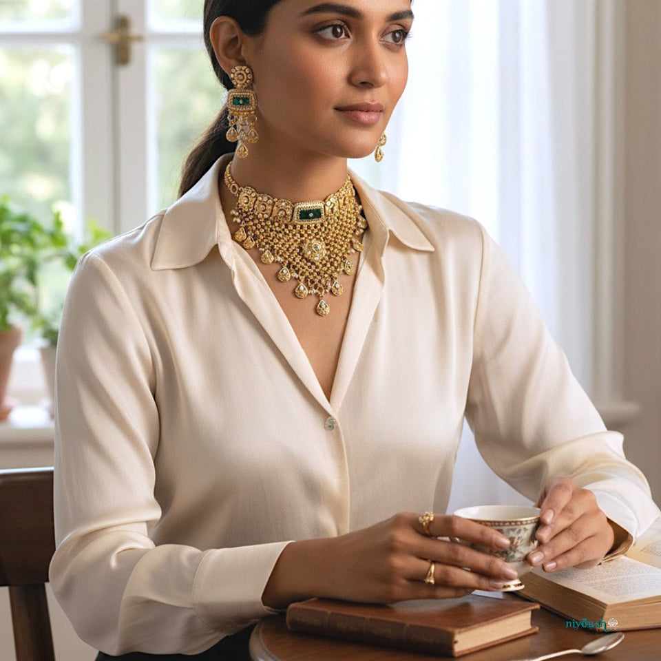 Zeenat emerald choker set