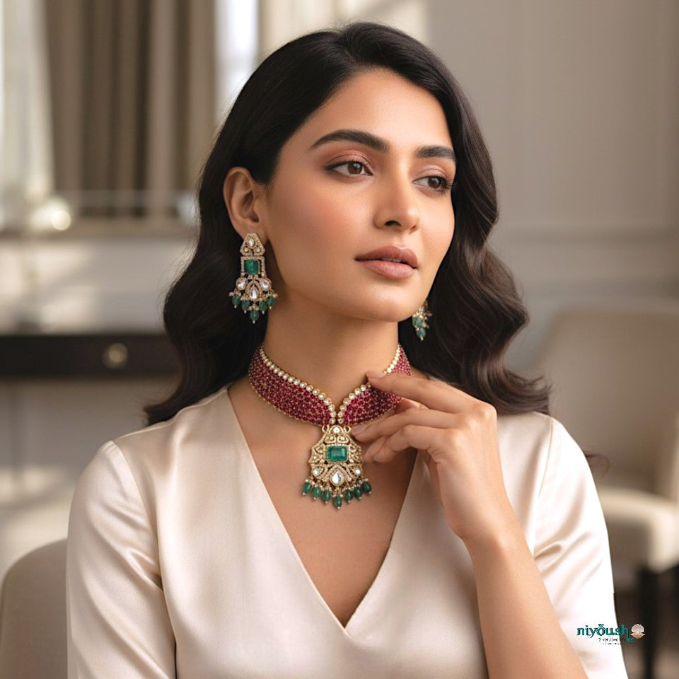 Maharani Ruby & Emerald Kundan Choker Set