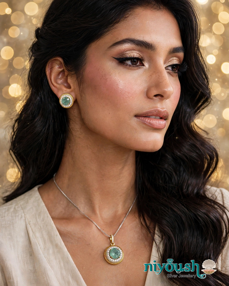 Mint Halo Elegance 925 Silver pendant set
