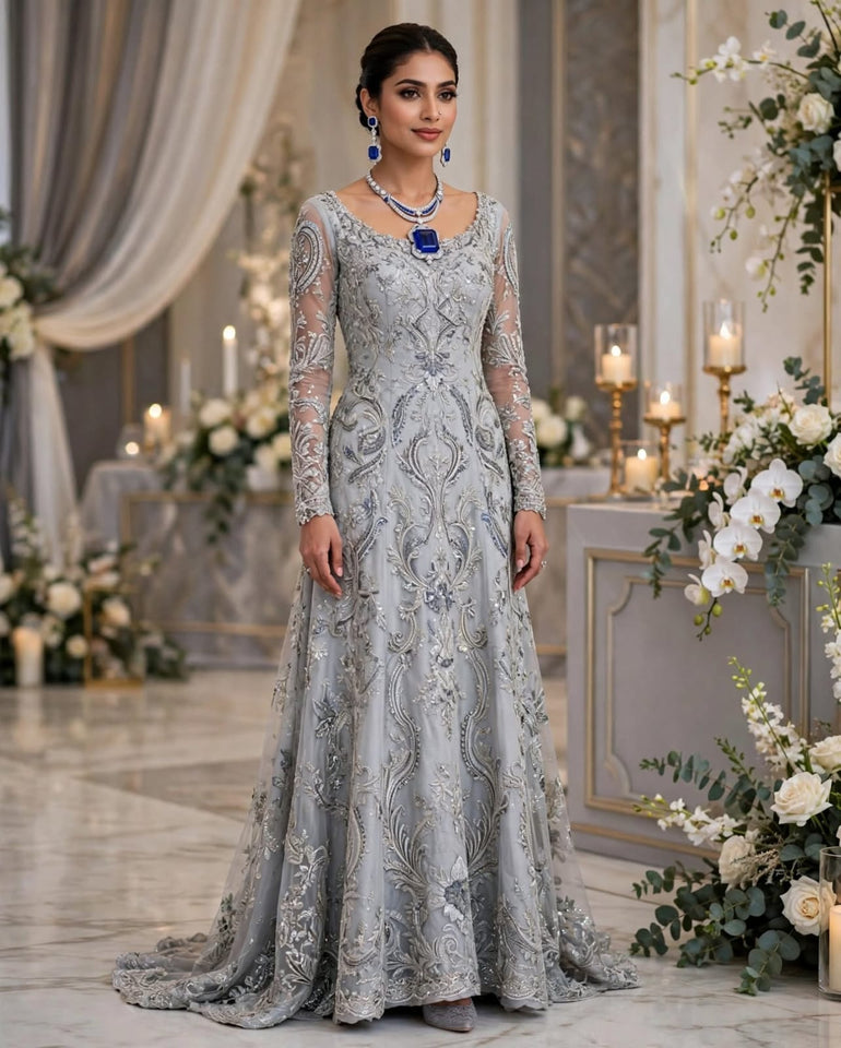 Royal Sapphire Luxe Statement Set – Silver Plated Zirconia Necklace & Earrings