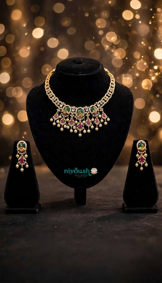 Sunehri Morni Ruby Emerald Set