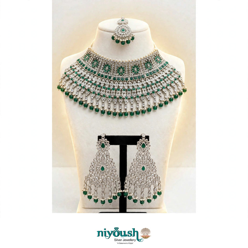 Emerald Royal Silver Bridal Set