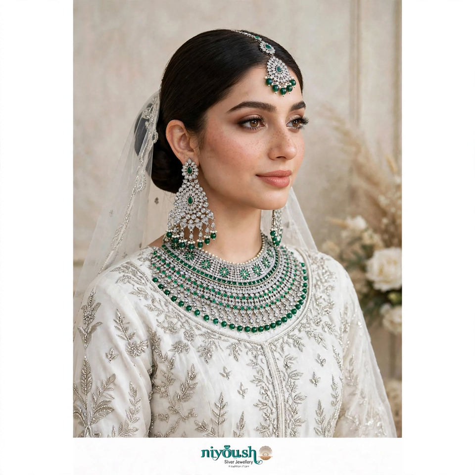 Emerald Royal Silver Bridal Set