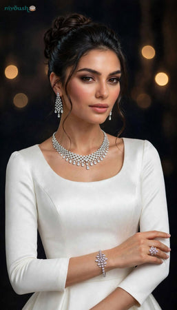Niyoush Cascading Teardrop Diamond Cut Artificial Silver Set