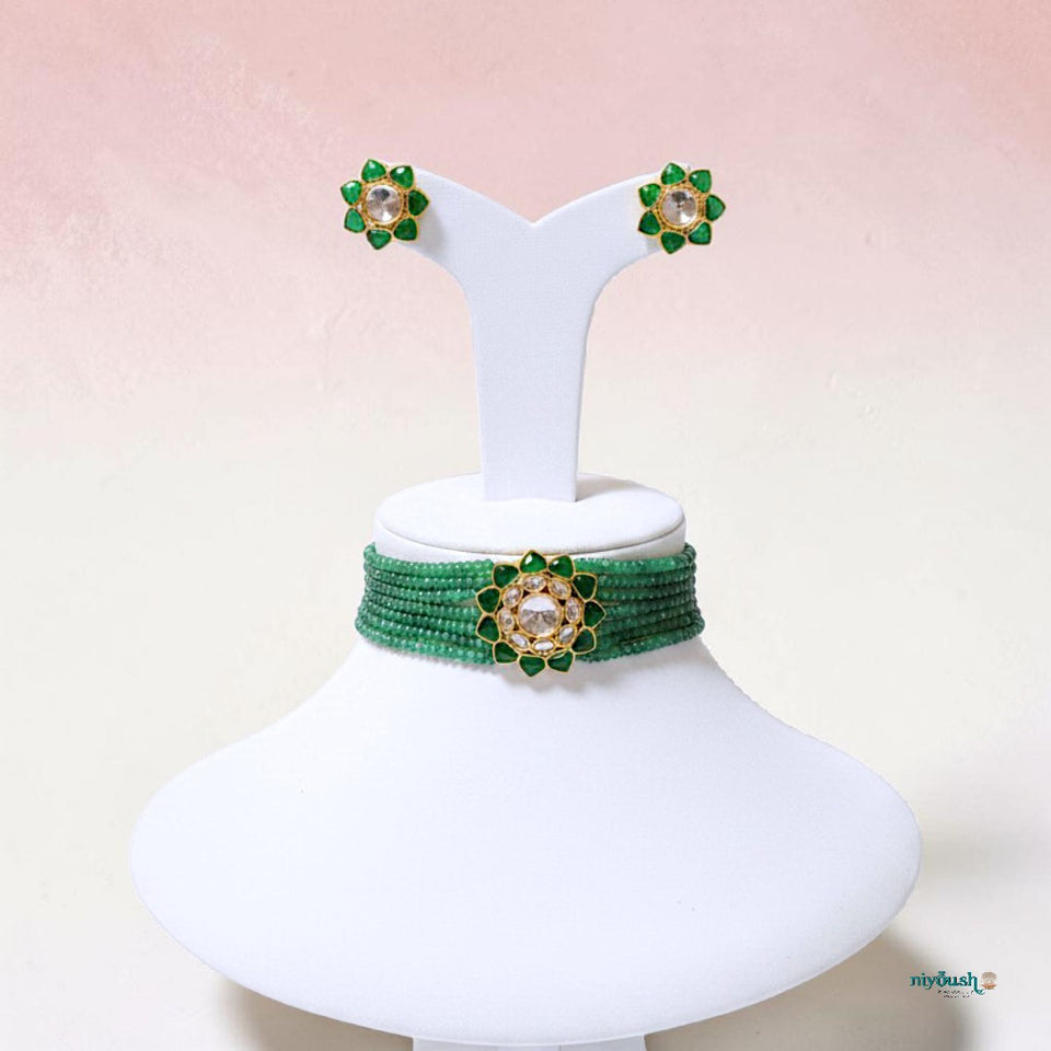 Emerald Bloom Kundan Beaded Choker Set