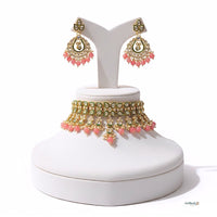 Gulabi Noor - Pink Artificial Kundan Choker Set with Earrings and Teeka | Meenakari Bridal Set