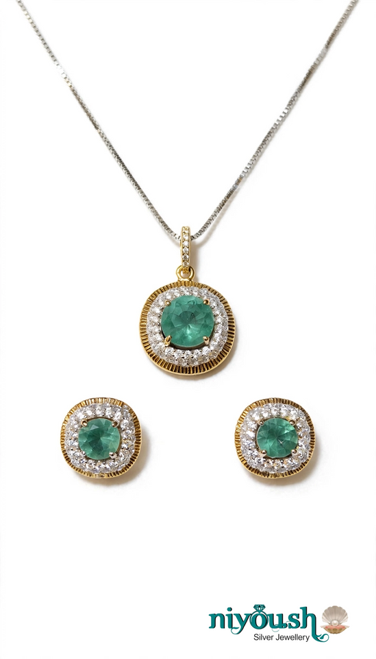 Mint Halo Elegance 925 Silver pendant set