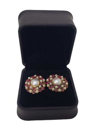 Peeking Red Pearl Studs